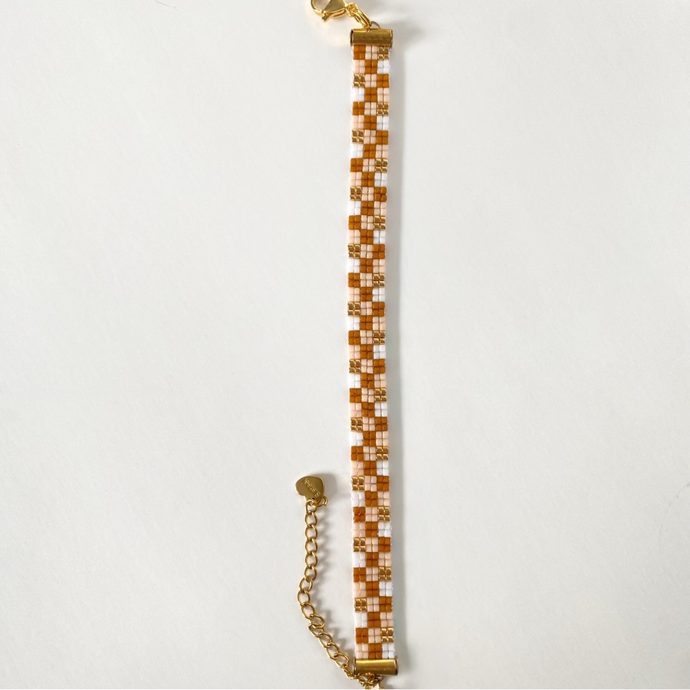 Handcrafted Gold, White, & Tan Beaded Bracelet
